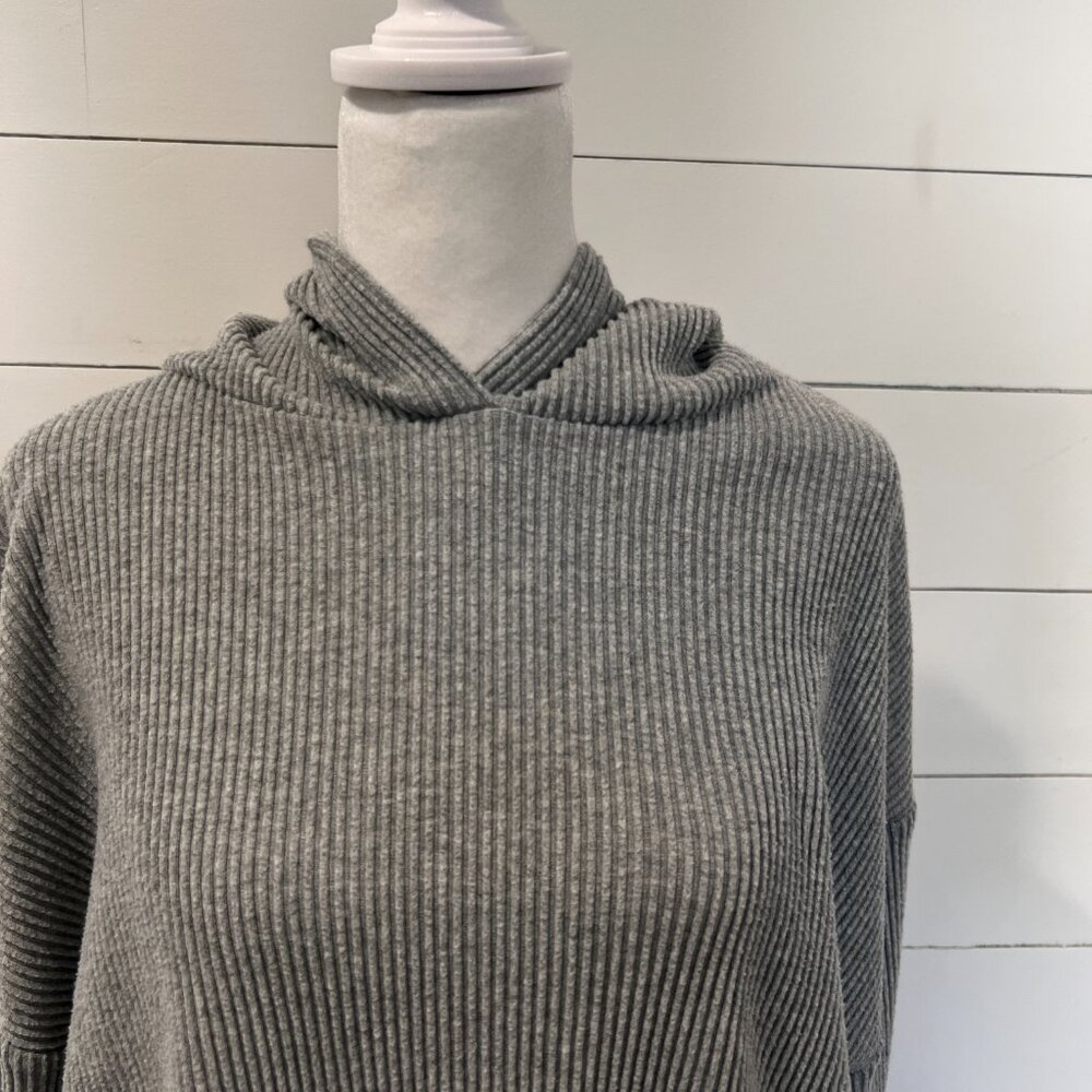 Gap Gray Ribbed Pullover Shirt with Hoodie Size L - Picture 2 of 9